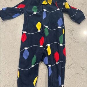Carter's Navy Fleece One Piece with Christmas Lights